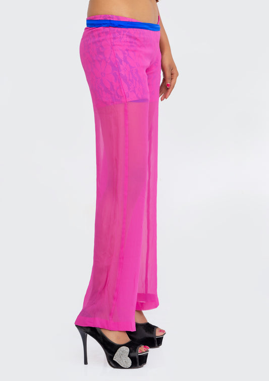 Lilac Sheer Georgette and Blue Lace Trousers