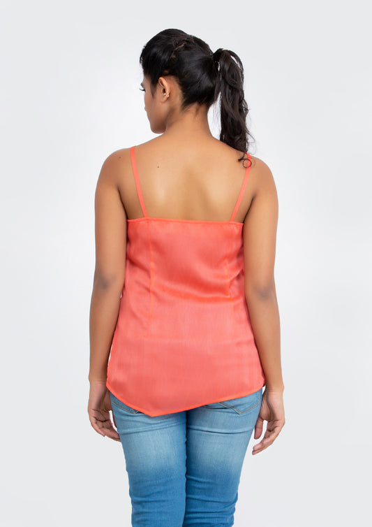 Peach spaghetti polyester Top with neck sequins design