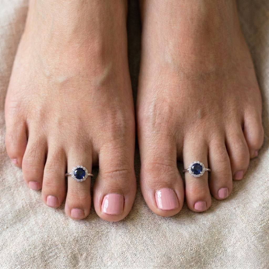 Blue Halo Stone Silver Toe Ring