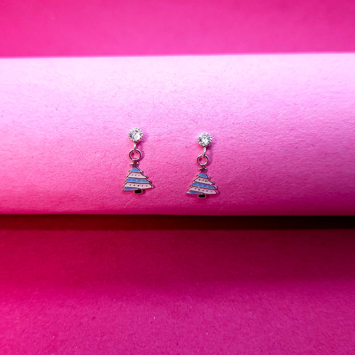 Christmas tree enamel Silver Kids Earring