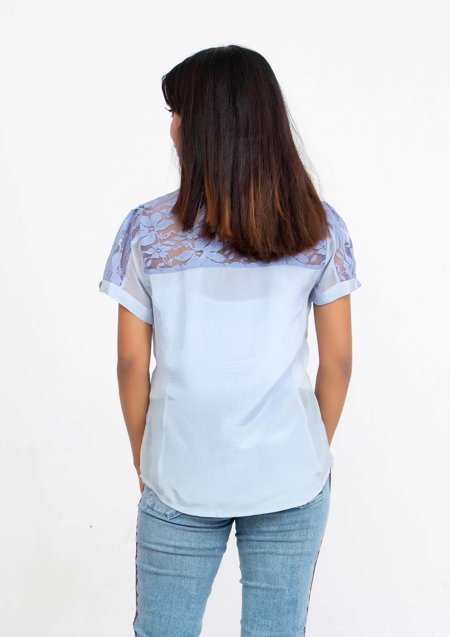 Sky Blue Silk Crepe and Georgette Blouse