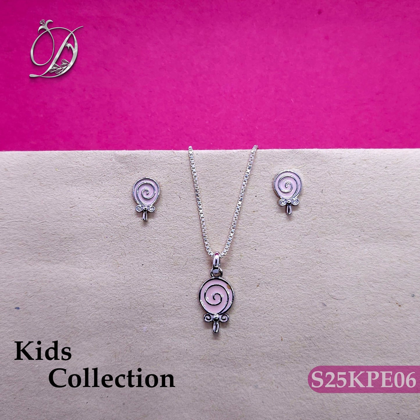 Lollipop Enamel Silver Kids Pendant and Earrings