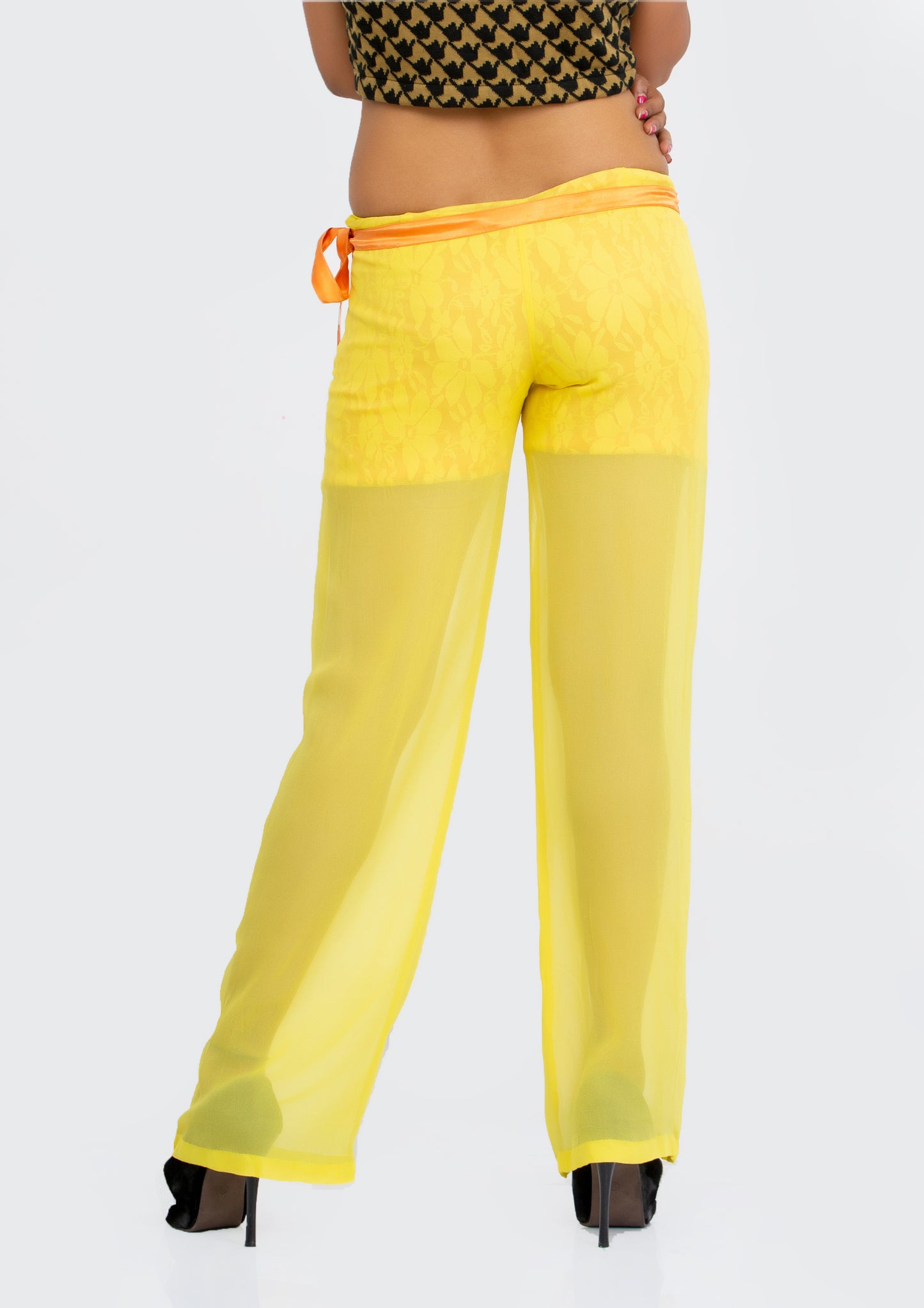 Yellow Sheer Georgette and Yellow Lace Trousers