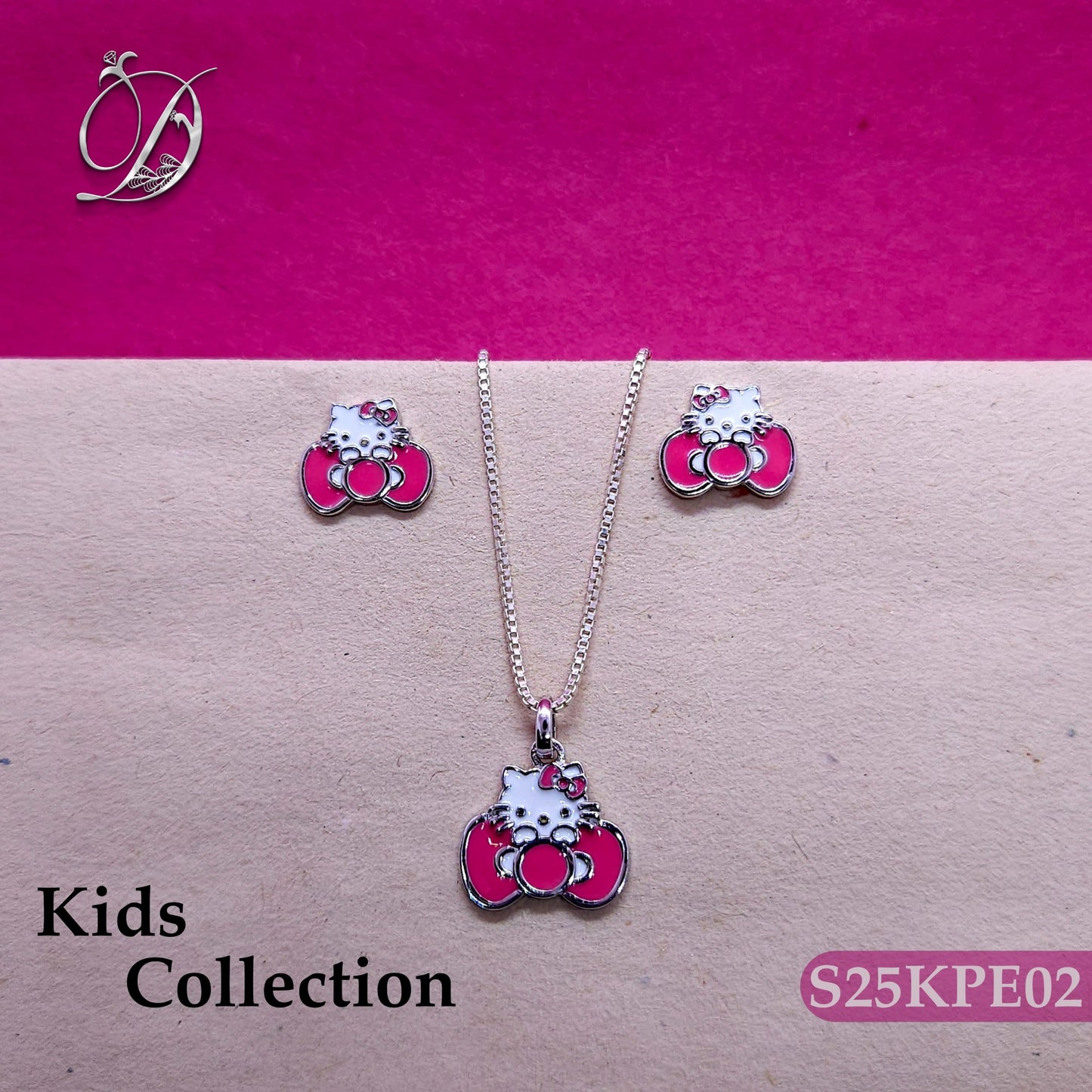 Hello kitty Enamel Silver Kids PEndant and Earrings
