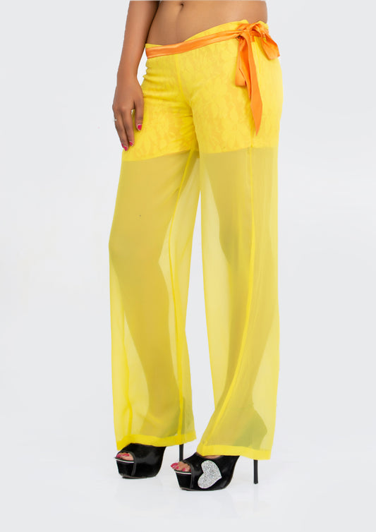 Yellow Sheer Georgette and Yellow Lace Trousers