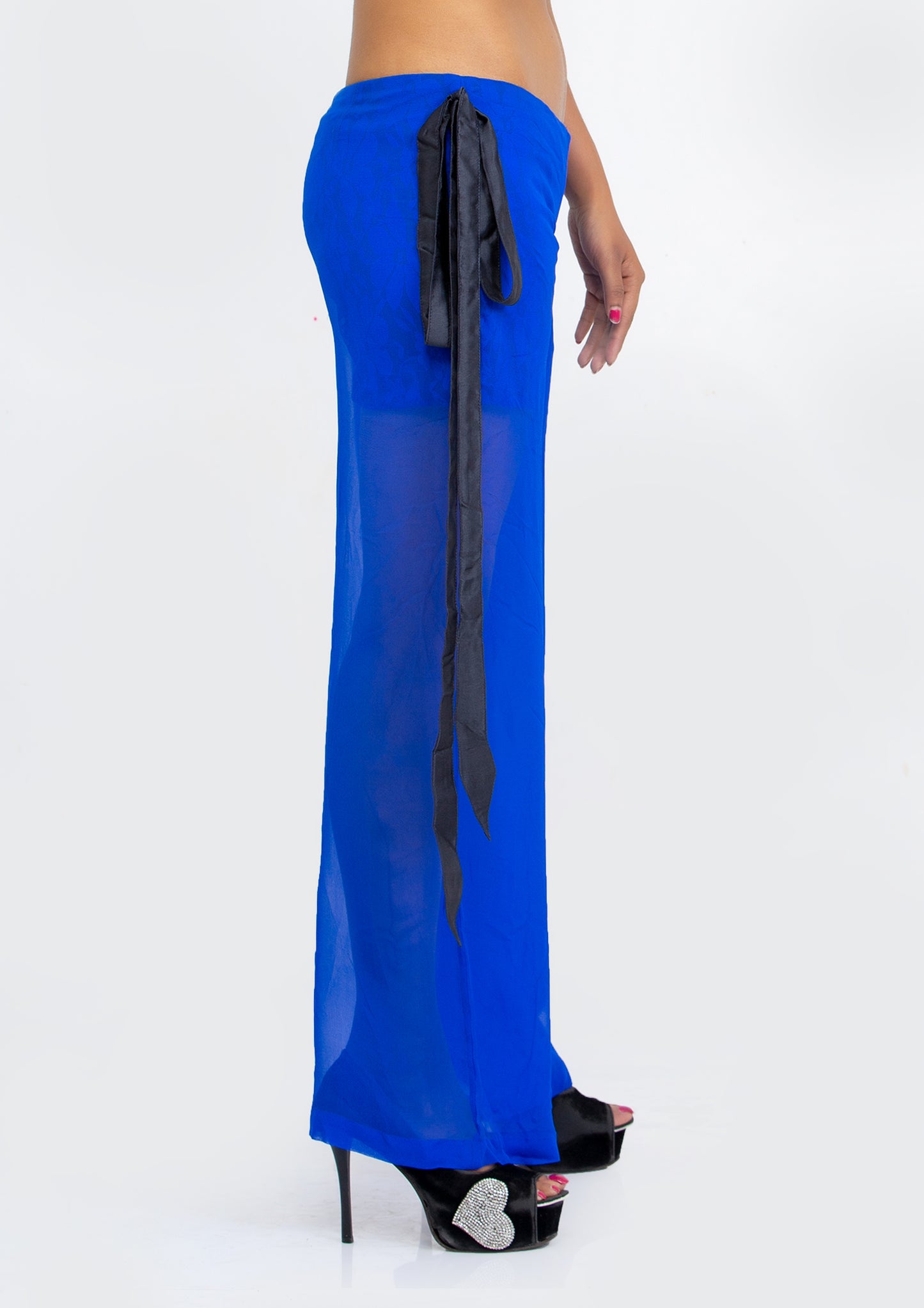 Cerulean Blue Sheer Georgette and Blue Lace Trousers