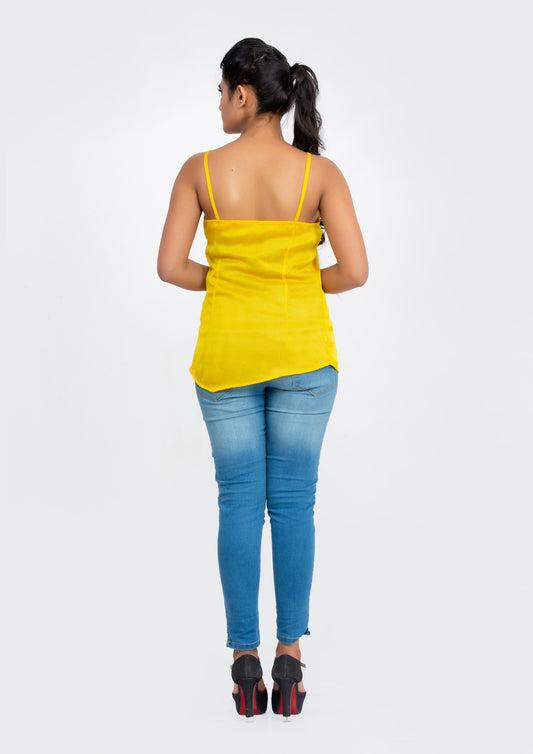 Yellow spaghetti polyester Top with neck sequins design