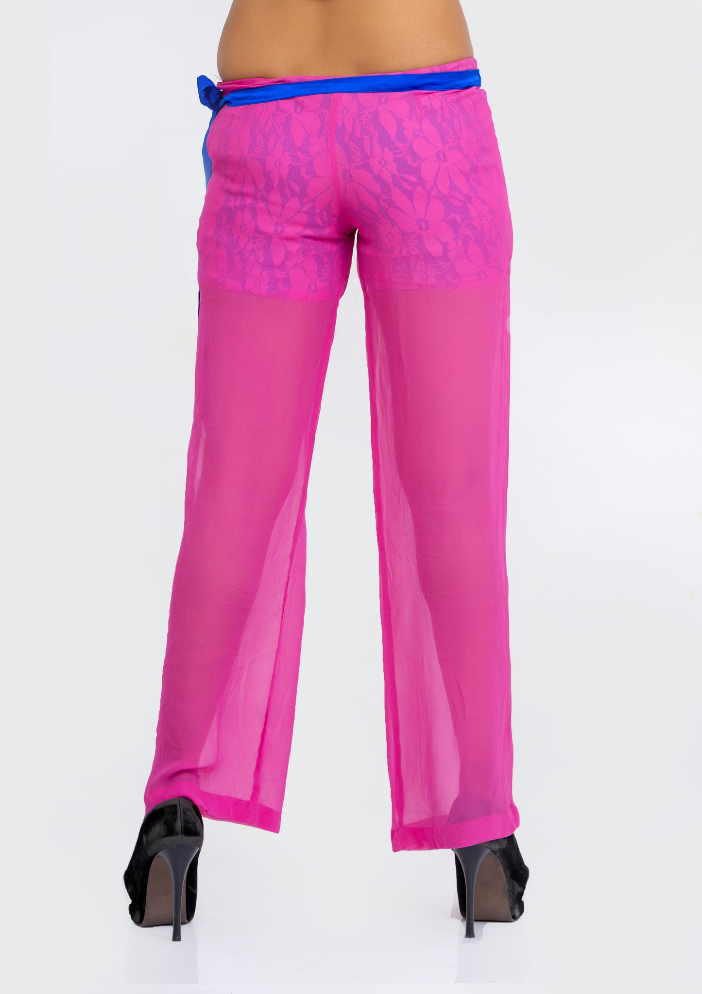 Lilac Sheer Georgette and Blue Lace Trousers