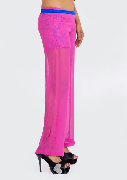 Lilac Sheer Georgette and Blue Lace Trousers