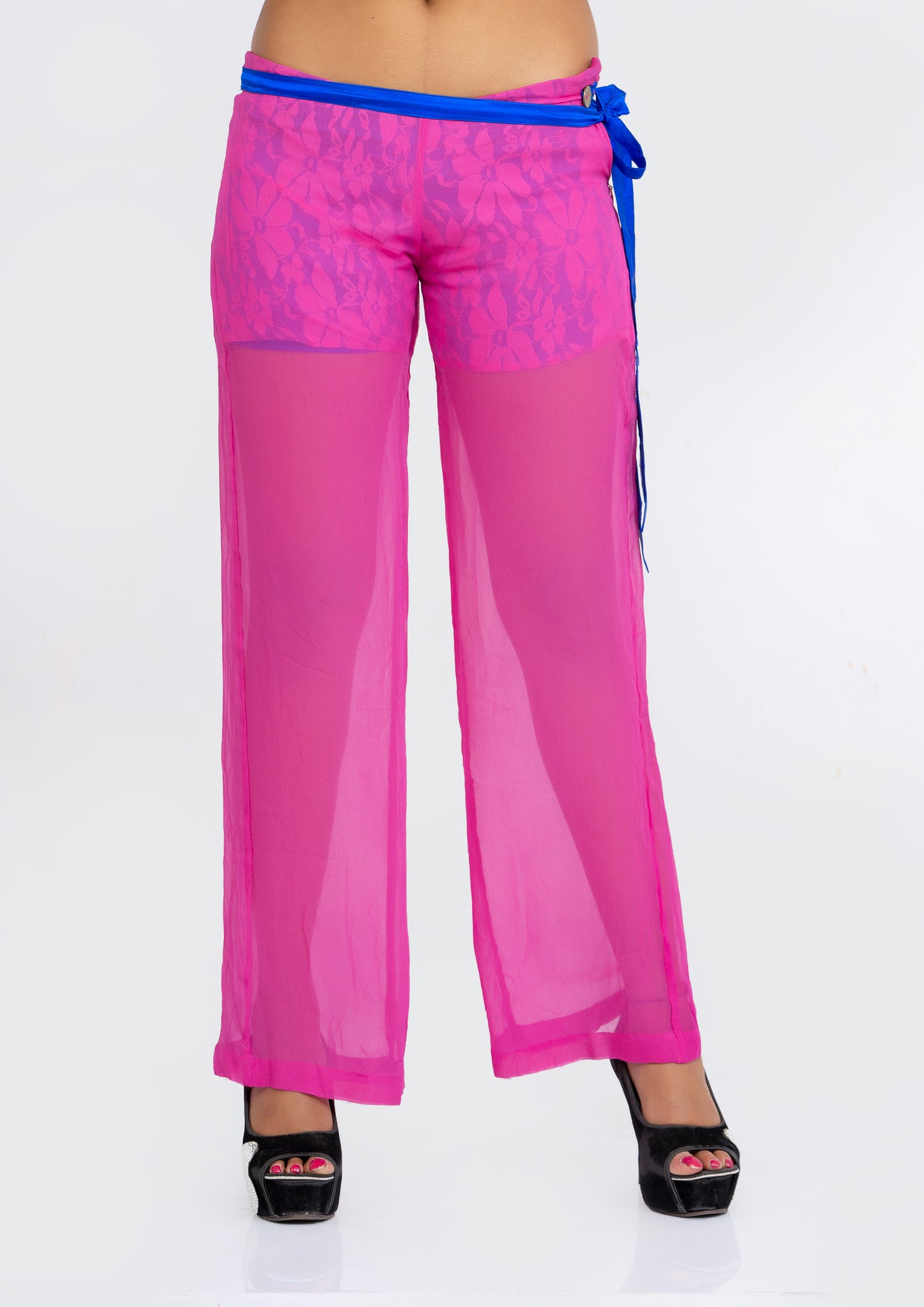 Lilac Sheer Georgette and Blue Lace Trousers