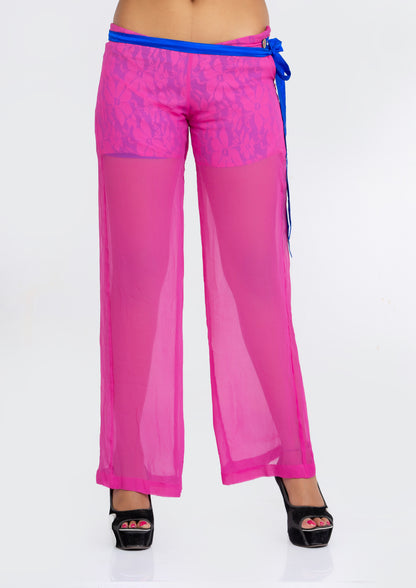 Lilac Sheer Georgette and Blue Lace Trousers
