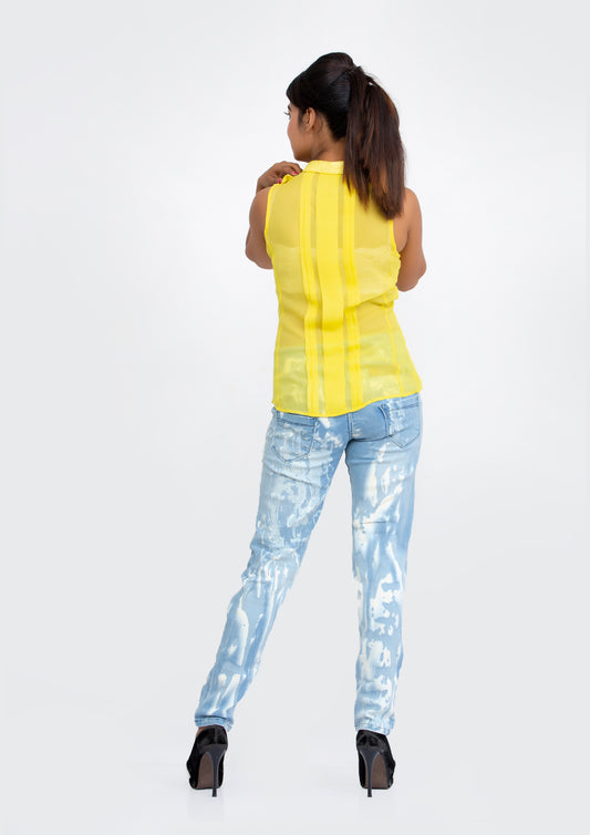 Yellow Sheer Silk Georgette sleeveless Top