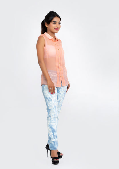 Peach Sheer Silk Georgette sleeveless Top