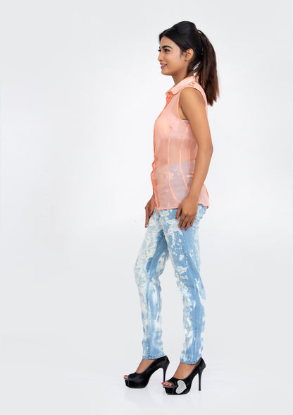 Peach Sheer Silk Georgette sleeveless Top