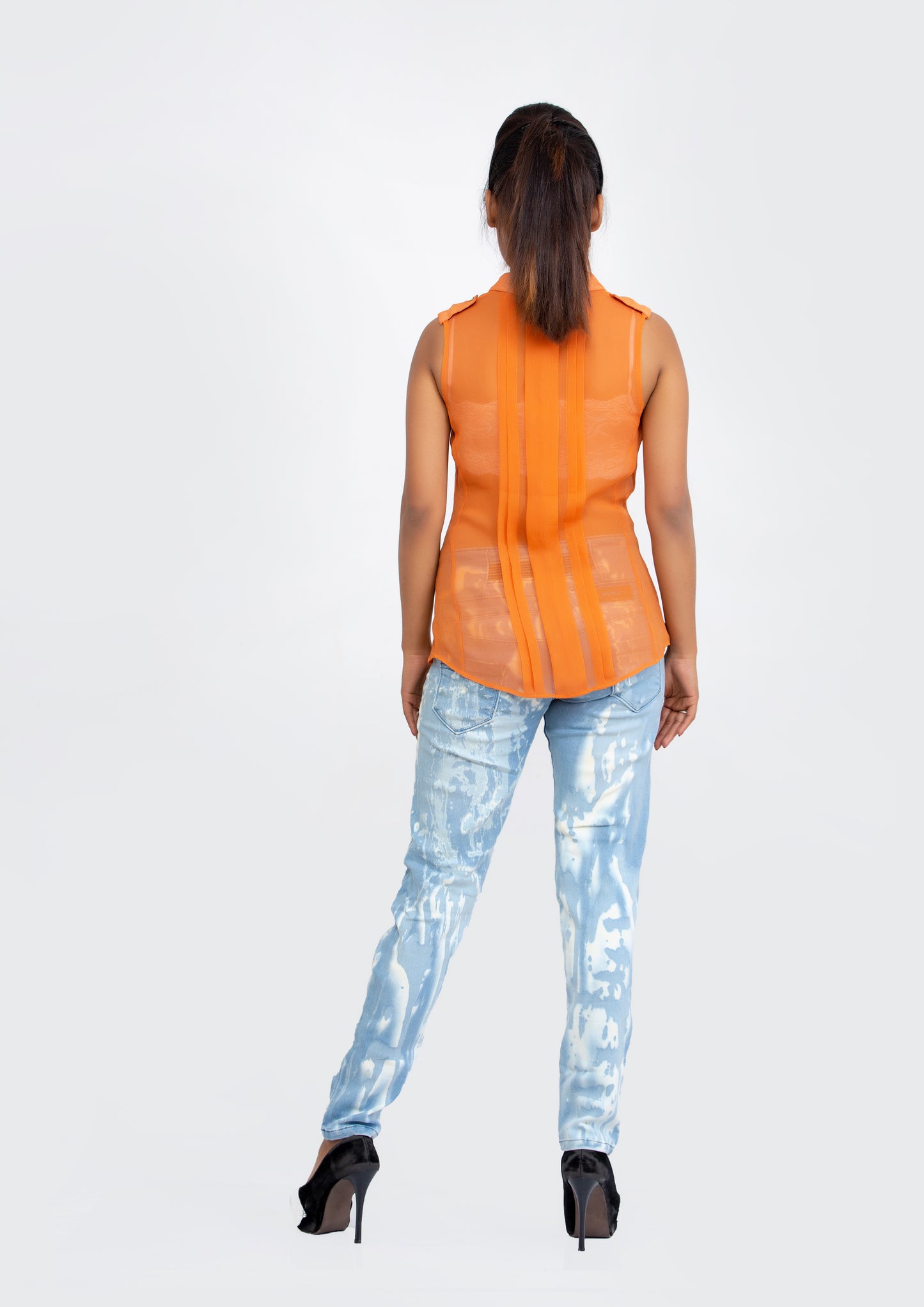 Orange Sheer Silk Georgette sleeveless Top