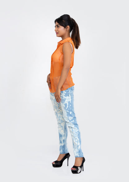 Orange Sheer Silk Georgette sleeveless Top