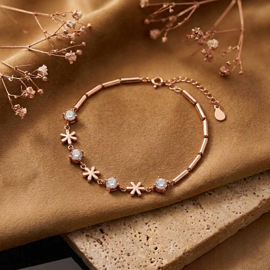 Rosegold Plated Silver Floral Bracelet