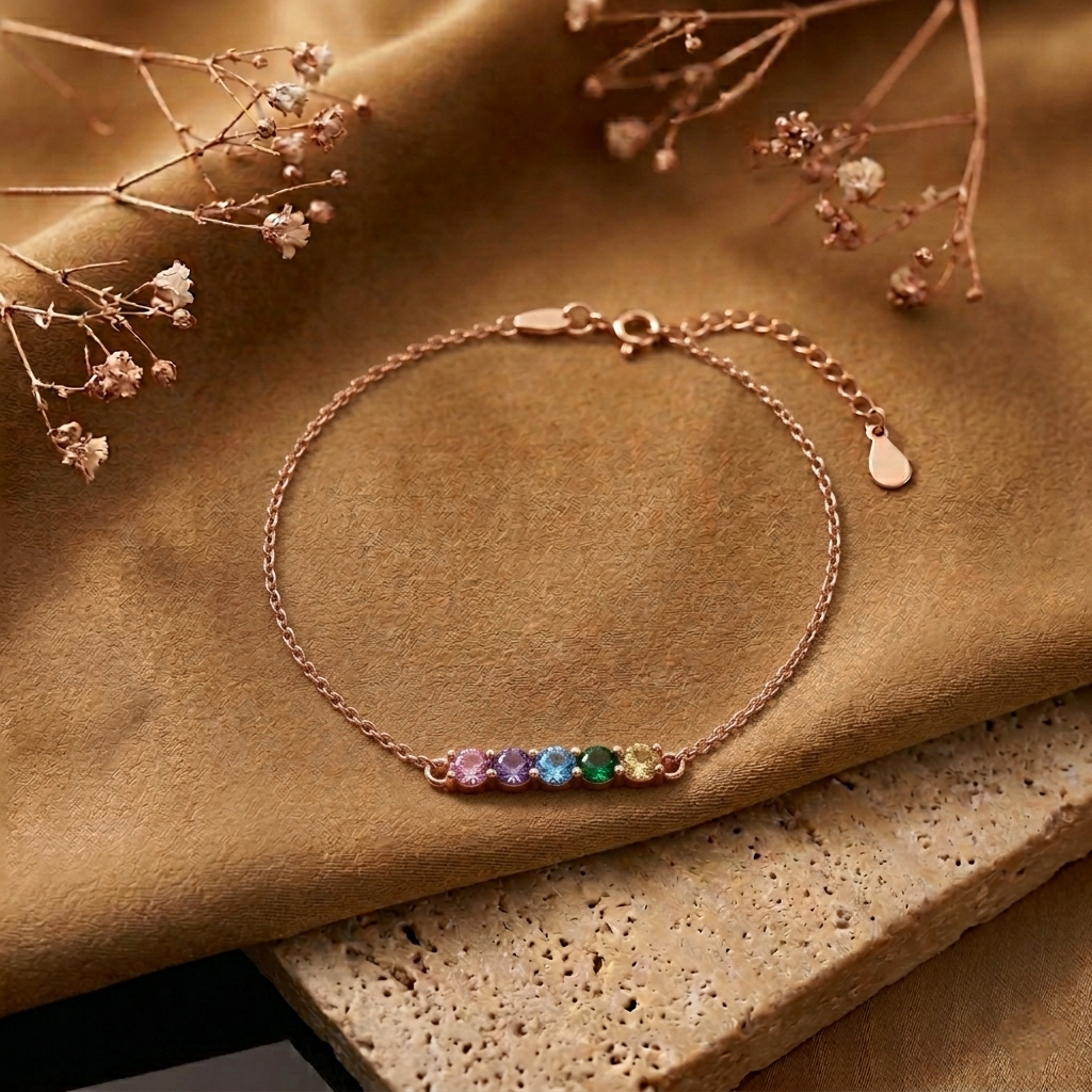 Rainbow Stones Rosegold Silver Bracelet