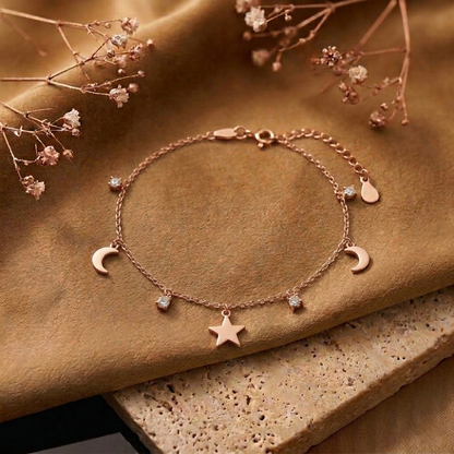 Moon and Star Charm Rosegold Bracelet