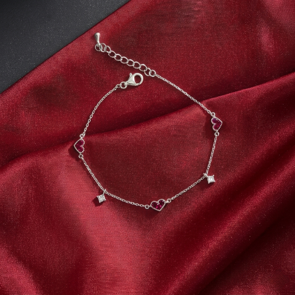 Ruby Heart Charm Bracelet