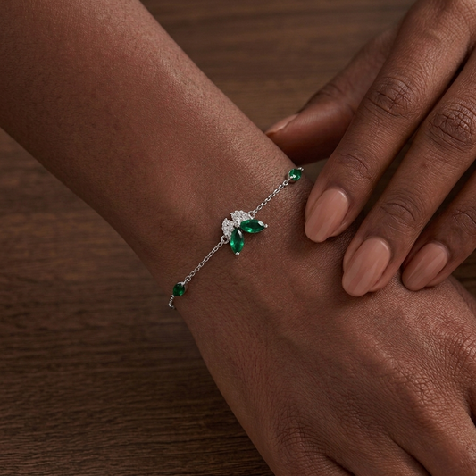 Emerald Butterfly Silver Bracelet