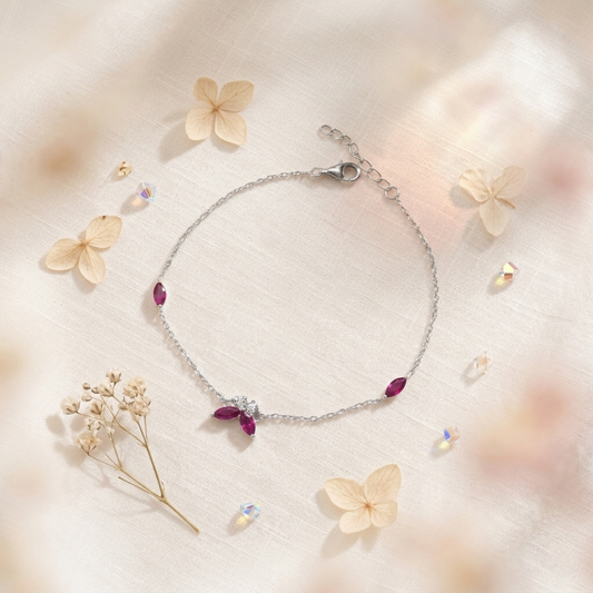 Ruby Red Butterfly Silver Bracelet