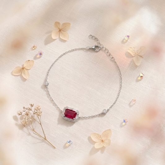 Ruby Radiance Silver Bracelet
