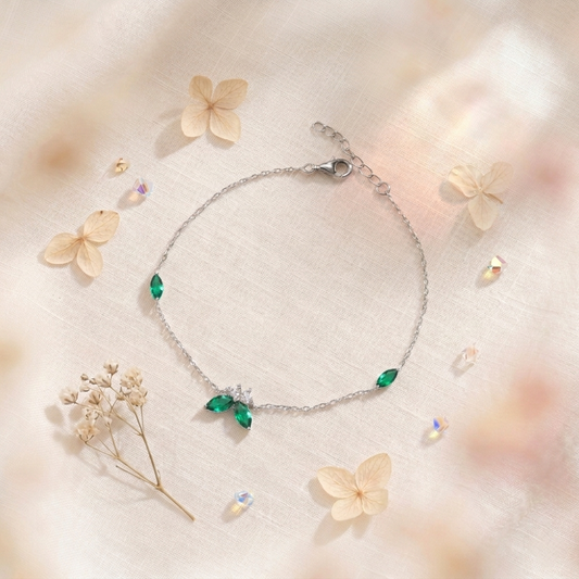 Emerald Butterfly Silver Bracelet