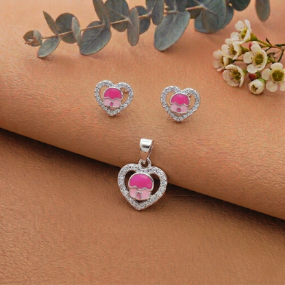Hut Enamel Silver Pendant and Earrings Set