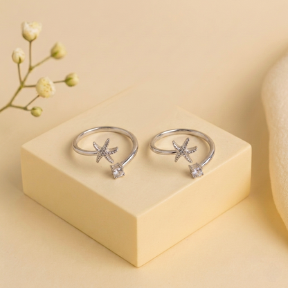 Starfish and Crystal Silver Toerings
