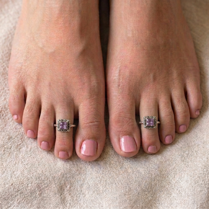 Pink Stone Silver Toerings