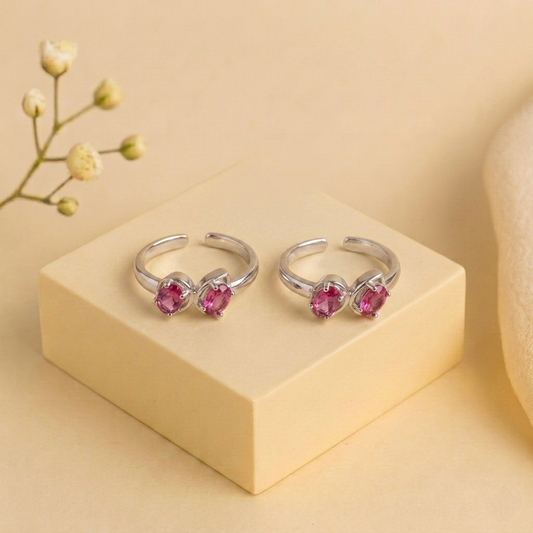 Twin Ruby Silver Toerings
