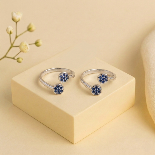 Blue Double Disc Silver Toe Ring