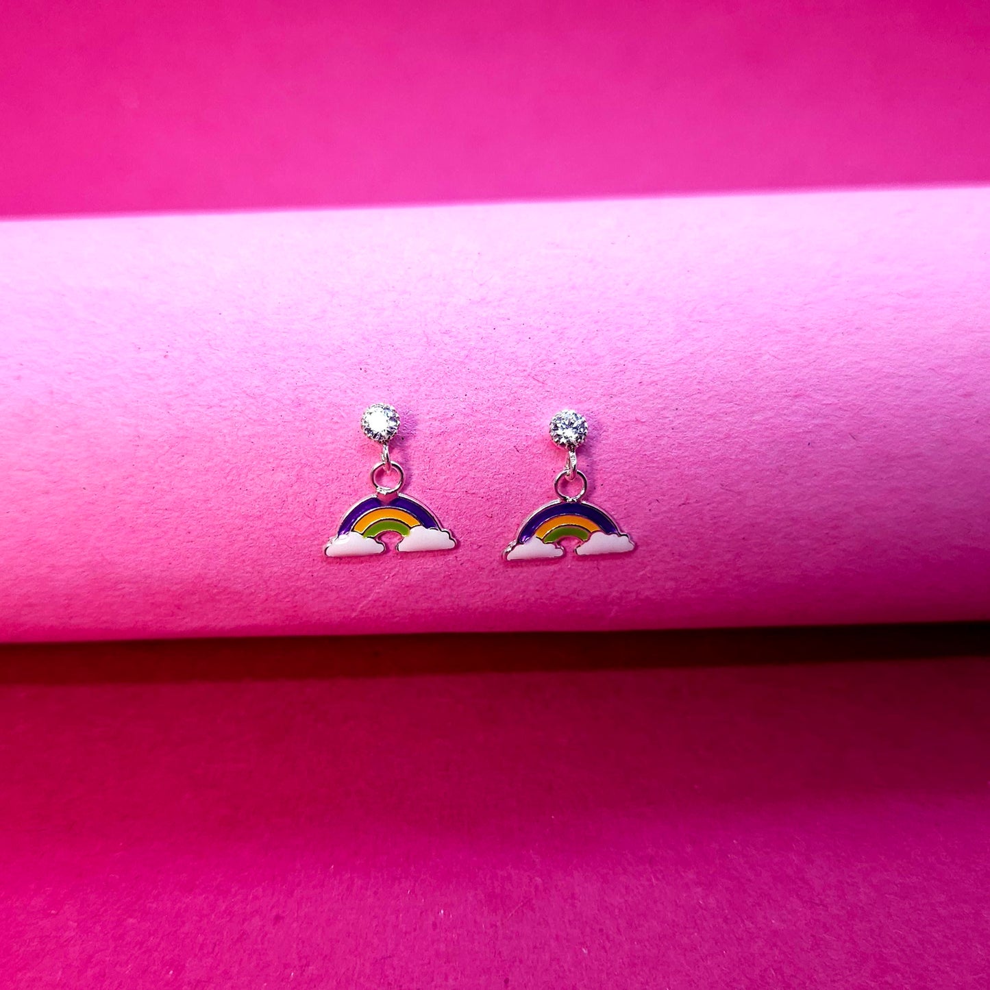 Rainbow on clouds enamel silver kids earrings
