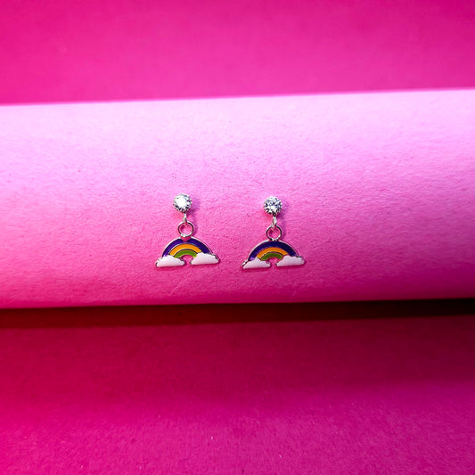 Rainbow on clouds enamel silver kids earrings