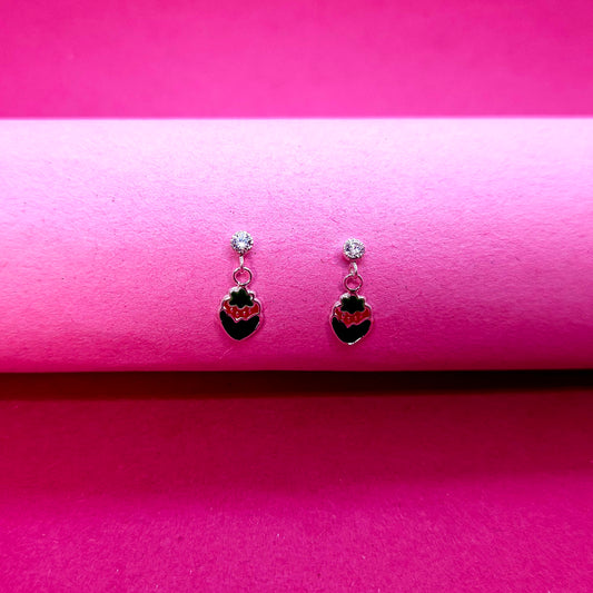 Black and Red Strawberry enamel Kids Earrings