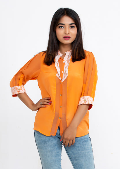 Orange Silk Crepe and Georgette Back Slit Blouse