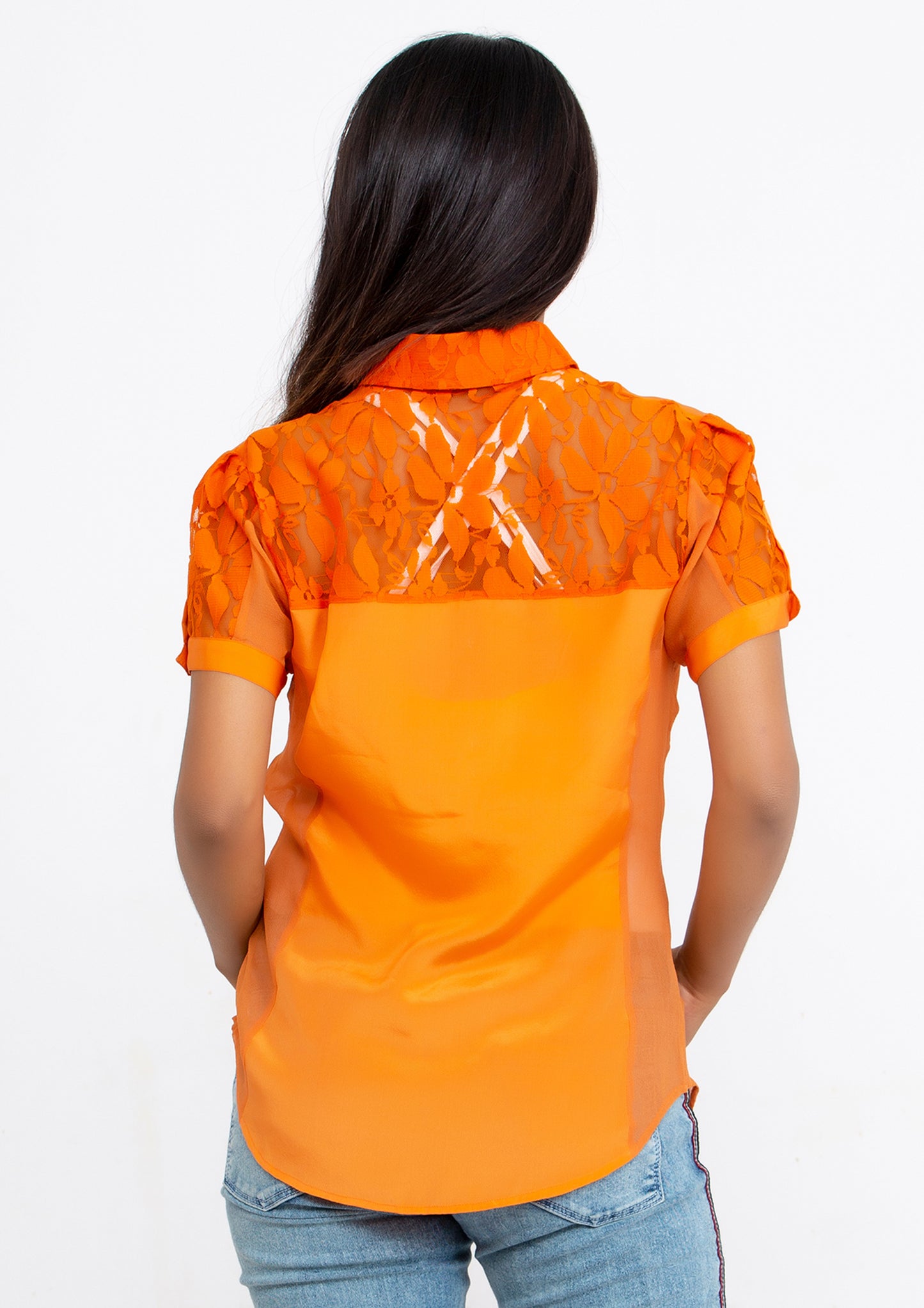 Orange Silk Crepe and Georgette Blouse