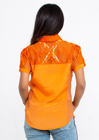 Orange Silk Crepe and Georgette Blouse