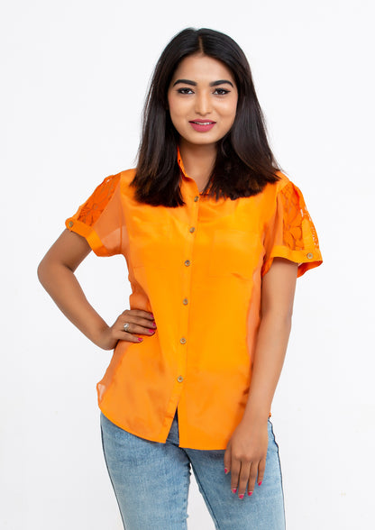 Orange Silk Crepe and Georgette Blouse