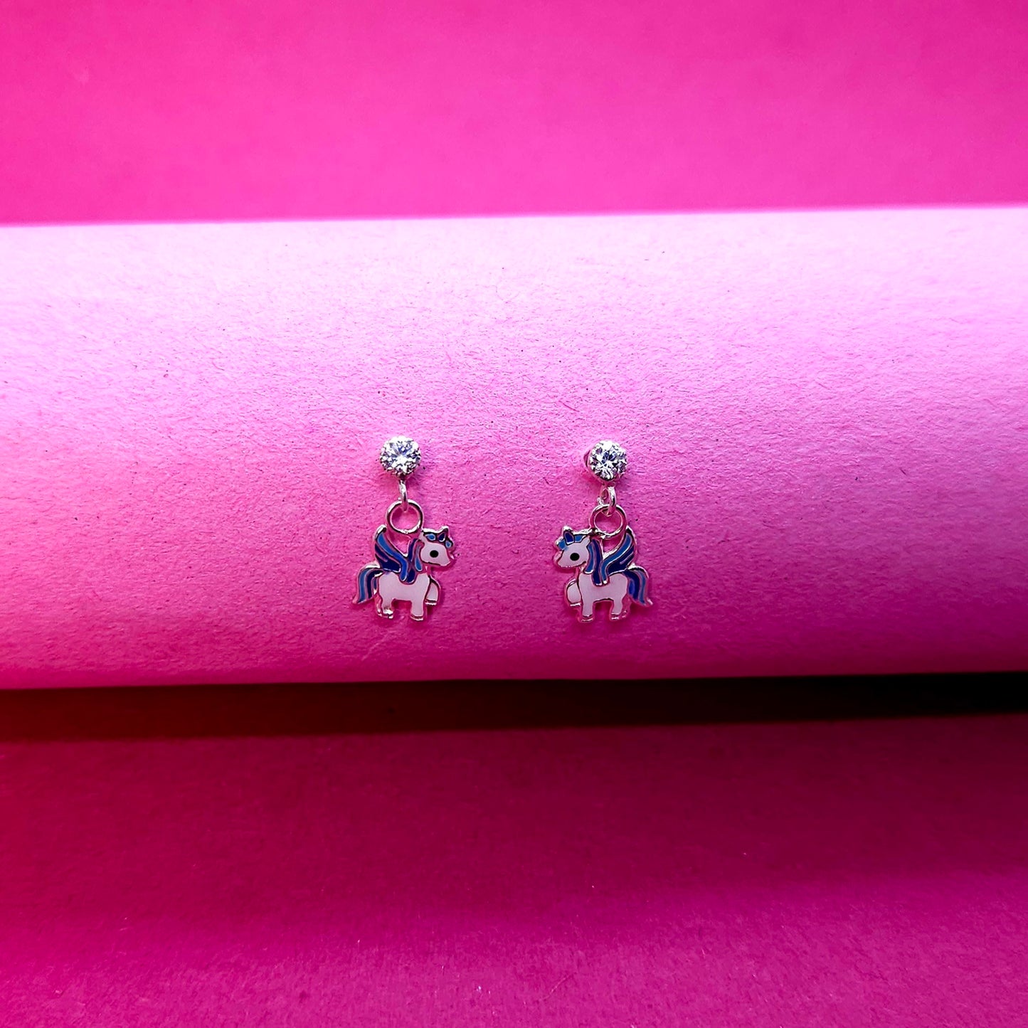 Unicorn Enamel Silver Kids Earrings