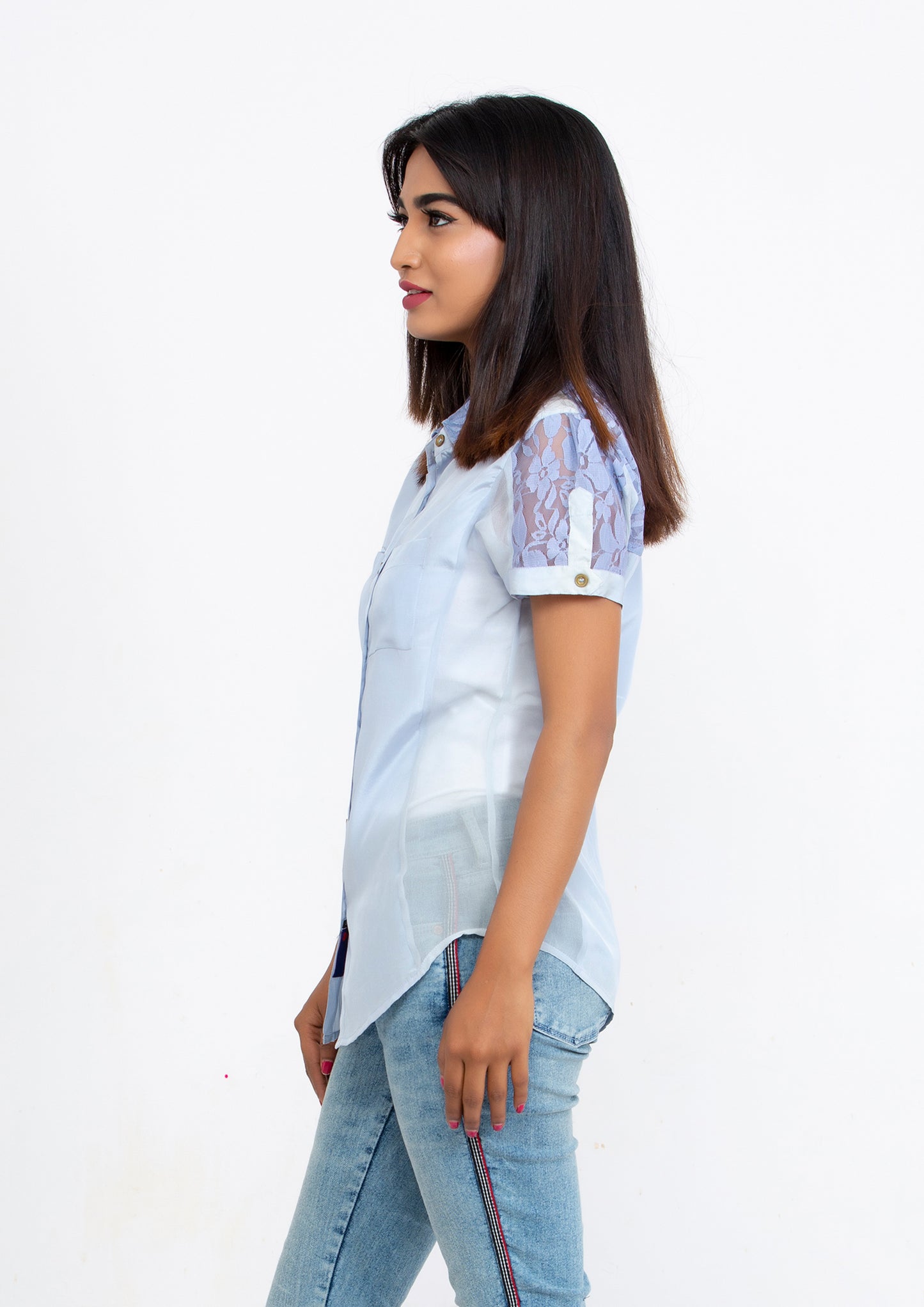 Sky Blue Silk Crepe and Georgette Blouse