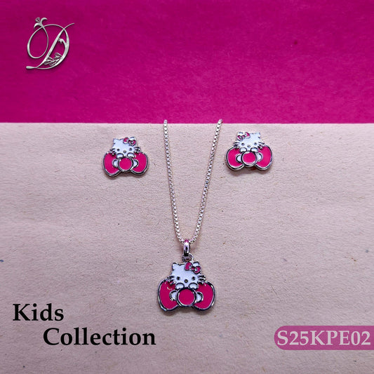 Hello kitty Enamel Silver Kids PEndant and Earrings