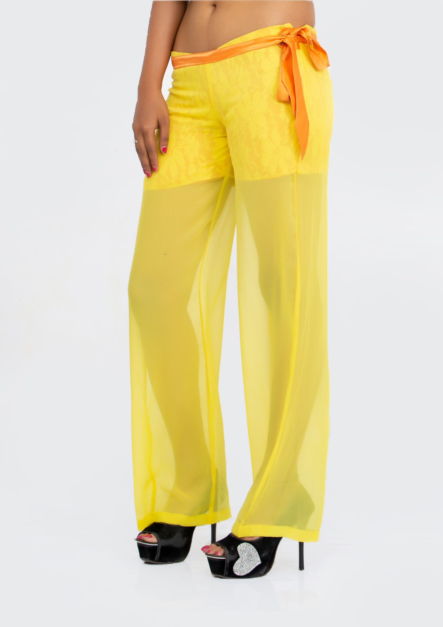 Yellow Sheer Georgette and Yellow Lace Trousers