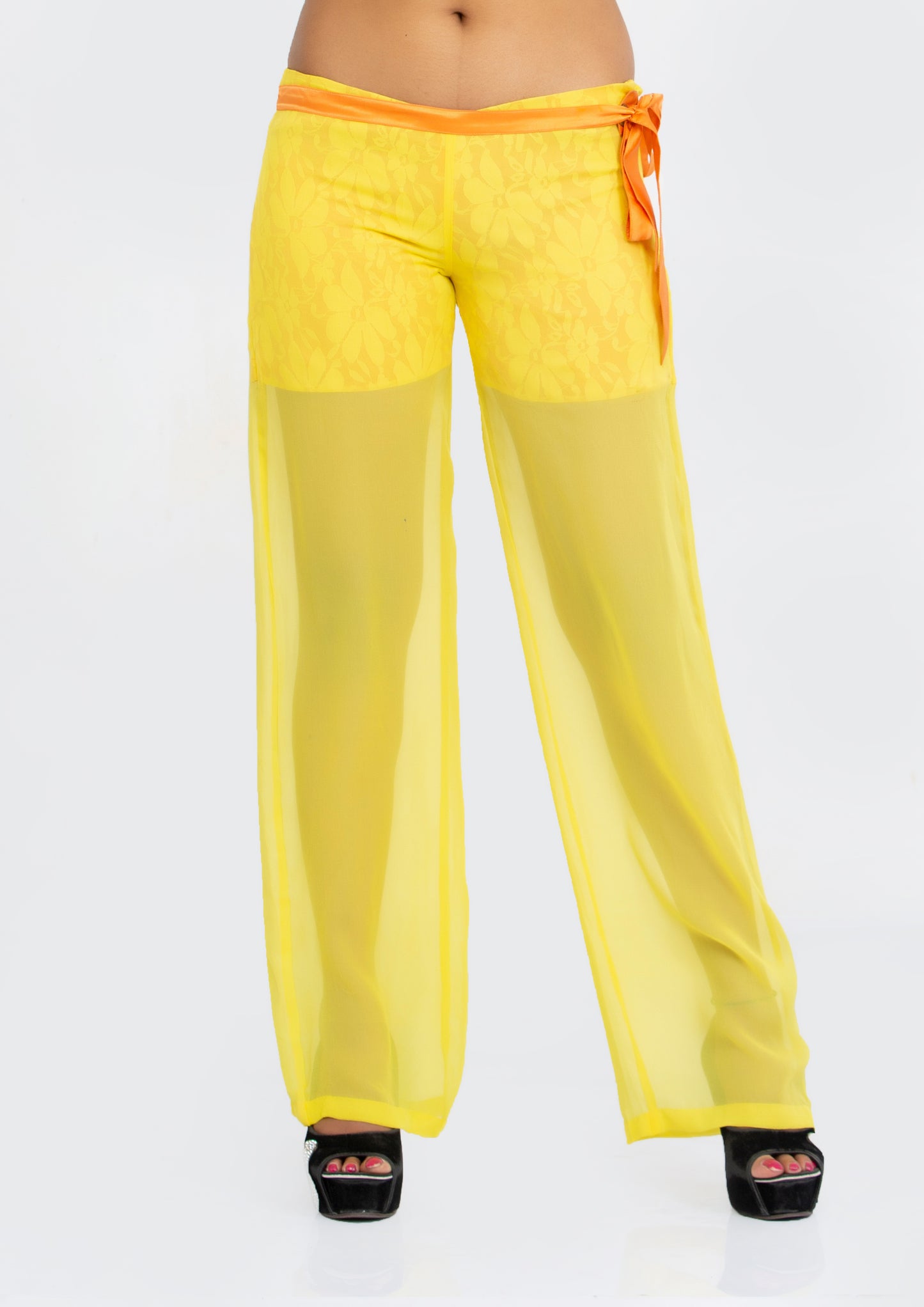 Yellow Sheer Georgette and Yellow Lace Trousers