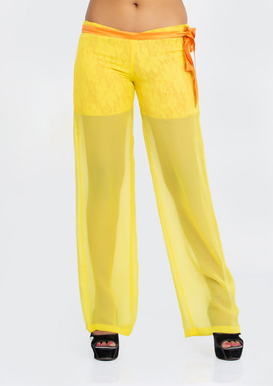 Yellow Sheer Georgette and Yellow Lace Trousers