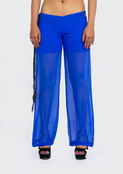 Cerulean Blue Sheer Georgette and Blue Lace Trousers