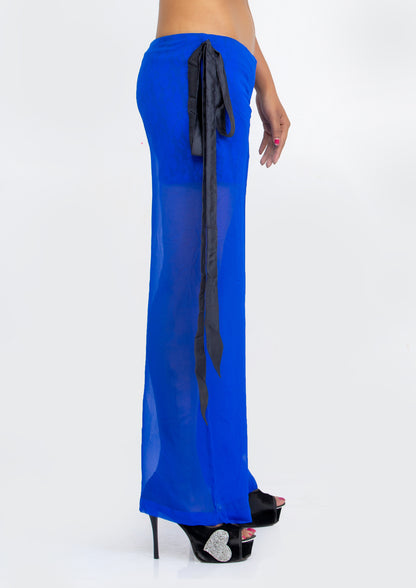 Cerulean Blue Sheer Georgette and Blue Lace Trousers