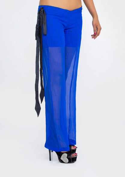 Cerulean Blue Sheer Georgette and Blue Lace Trousers