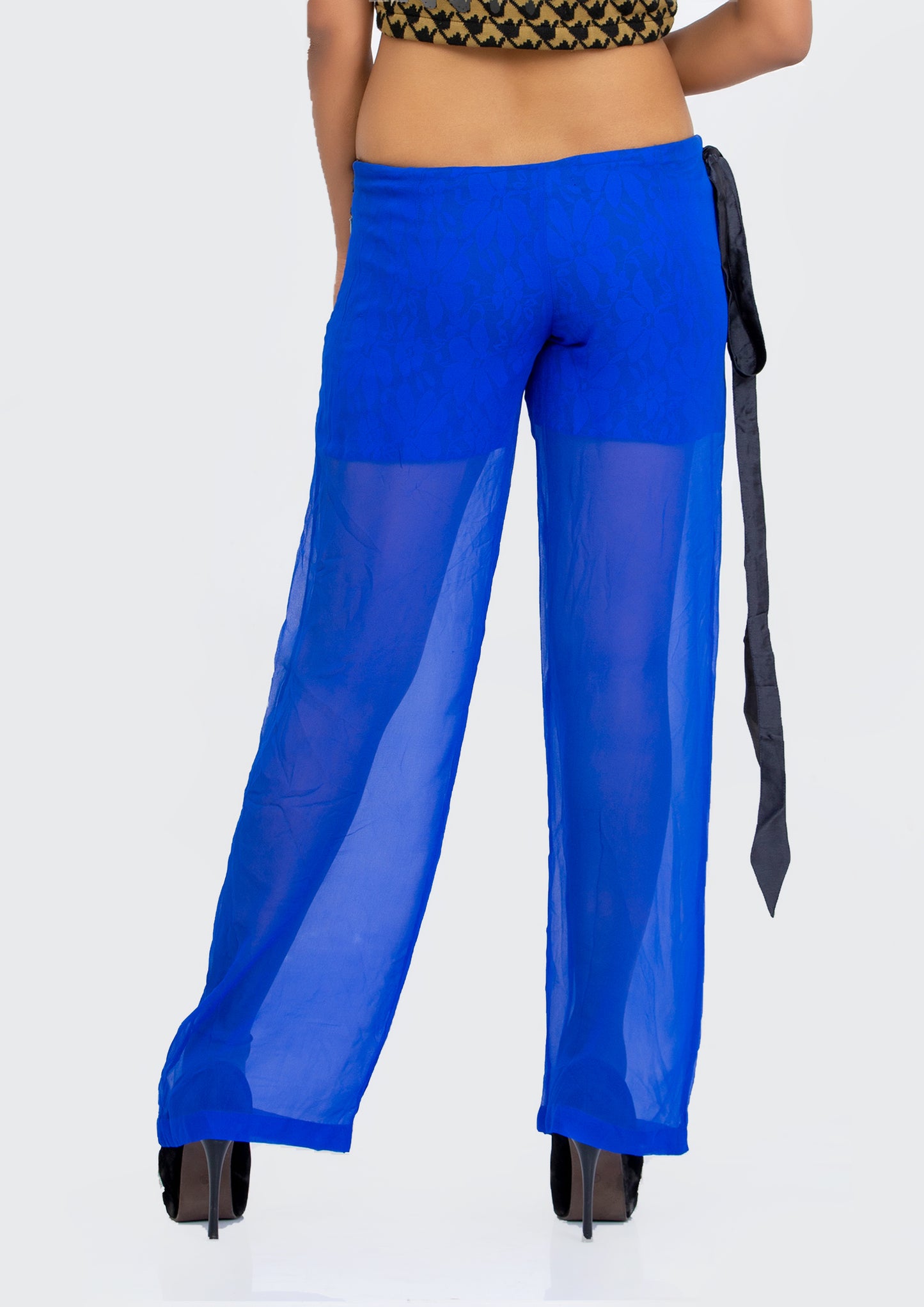 Cerulean Blue Sheer Georgette and Blue Lace Trousers